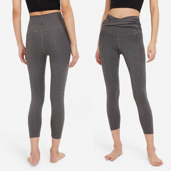 NEW Nike Twisted High Waist Active 7/8 Yoga Leggings Gray Black Polka Dots $70 - Picture 1 of 11